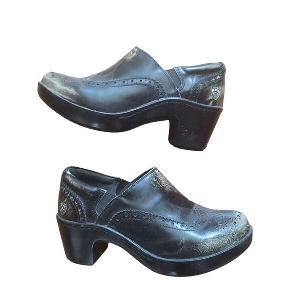 Ariat Bradford Distressed Leather Clogs Burnished Black Comfort Shabby Chic 7.5 - Picture 2 of 15
